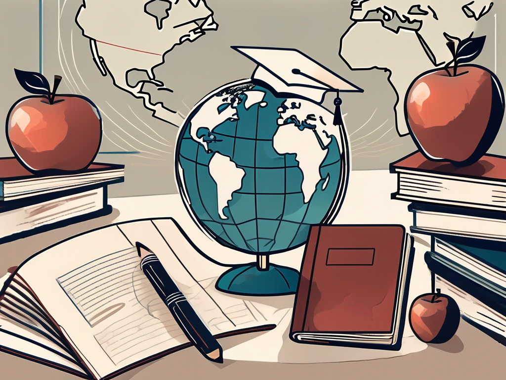A classroom setting with a globe