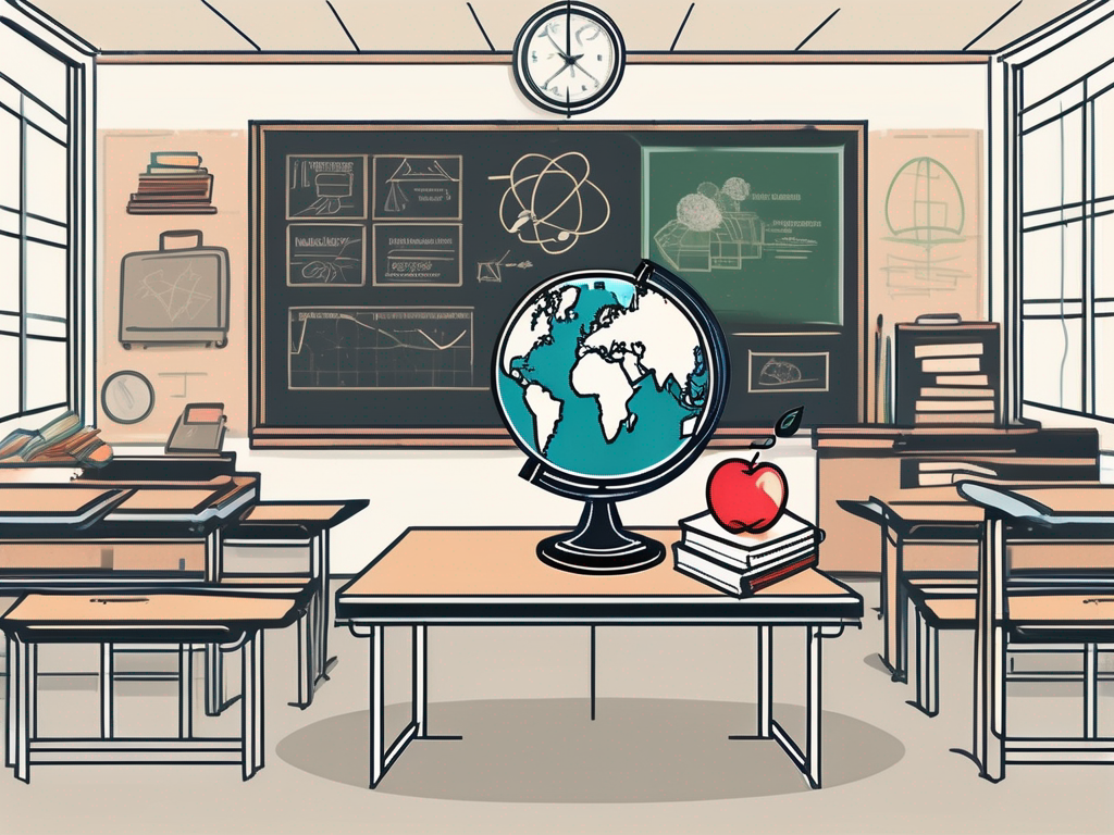 A classroom setting with a globe highlighting vietnam