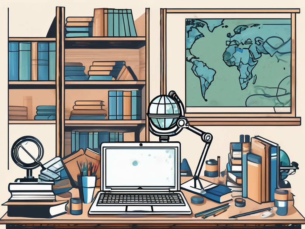 A classroom setting with diverse educational tools such as books