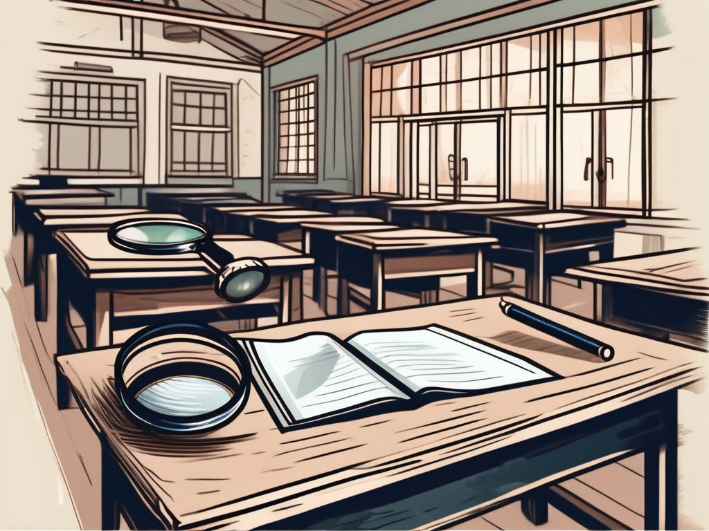 A traditional thai schoolhouse with a magnifying glass hovering over it