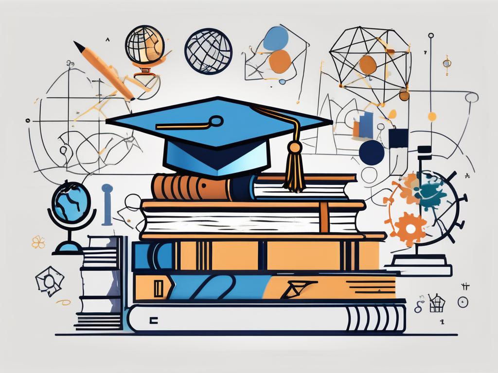 A stack of books with a graduation cap on top