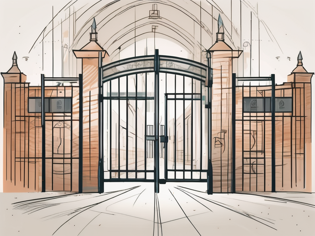 A school entrance with seven symbolic gates