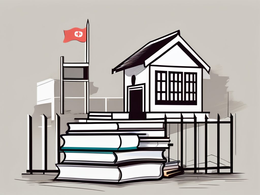 A thai schoolhouse with a broken down barrier in front