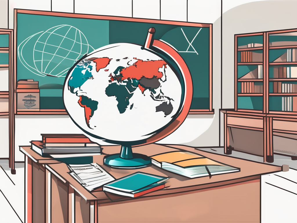 A vibrant malaysian classroom setting with various international teaching materials