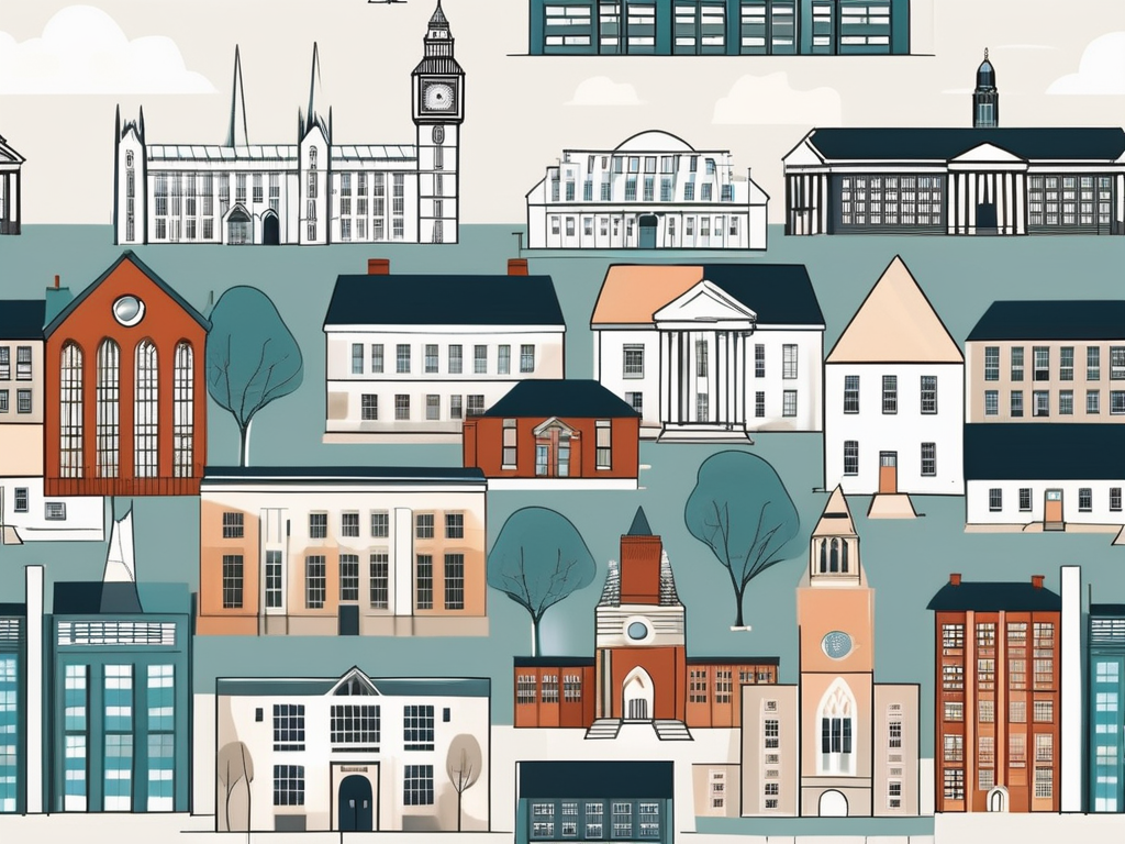 A diverse collection of ten school buildings