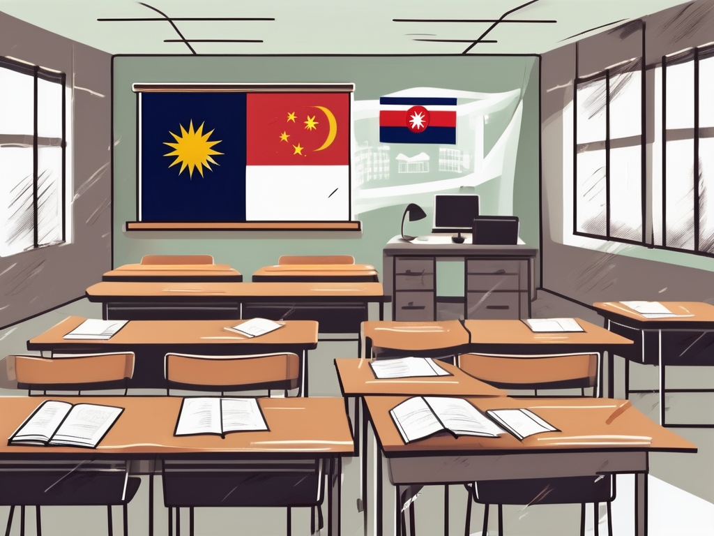 A classroom setting with an international school signage