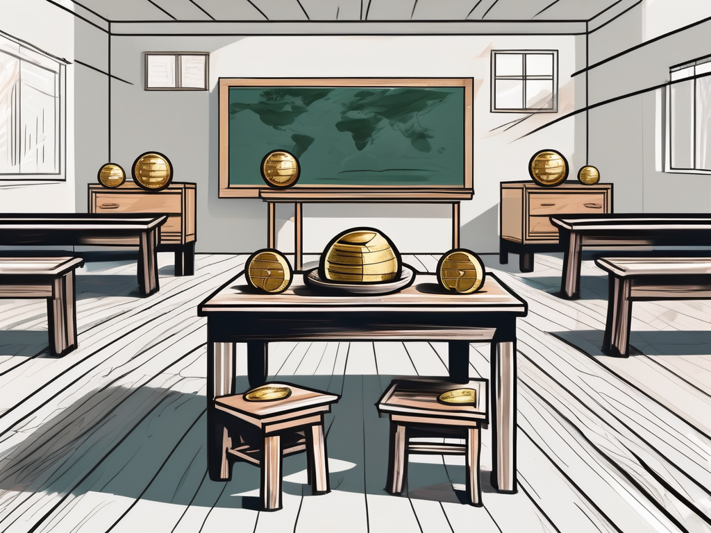 A traditional vietnamese classroom setting with a chalkboard