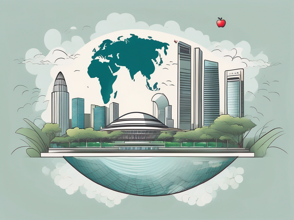 The singapore skyline with iconic landmarks like the marina bay sands and the gardens by the bay