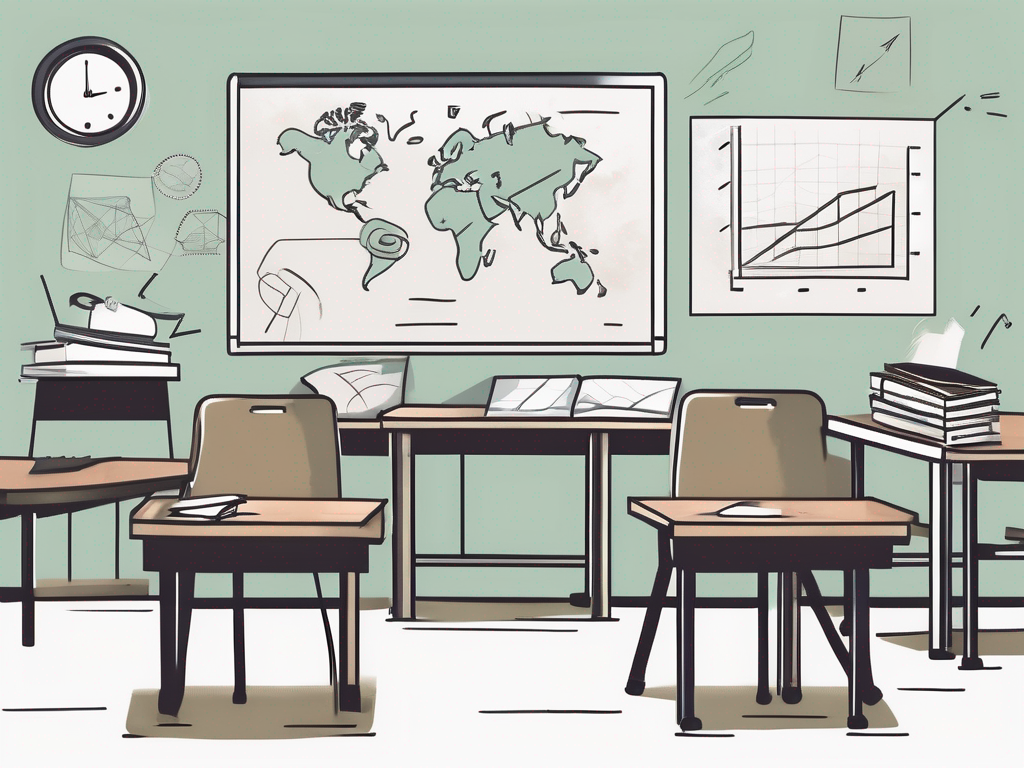 A classroom with diverse educational materials like books and globes