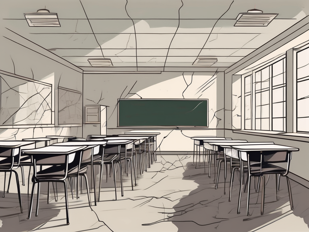 A classroom with empty desks representing the education system