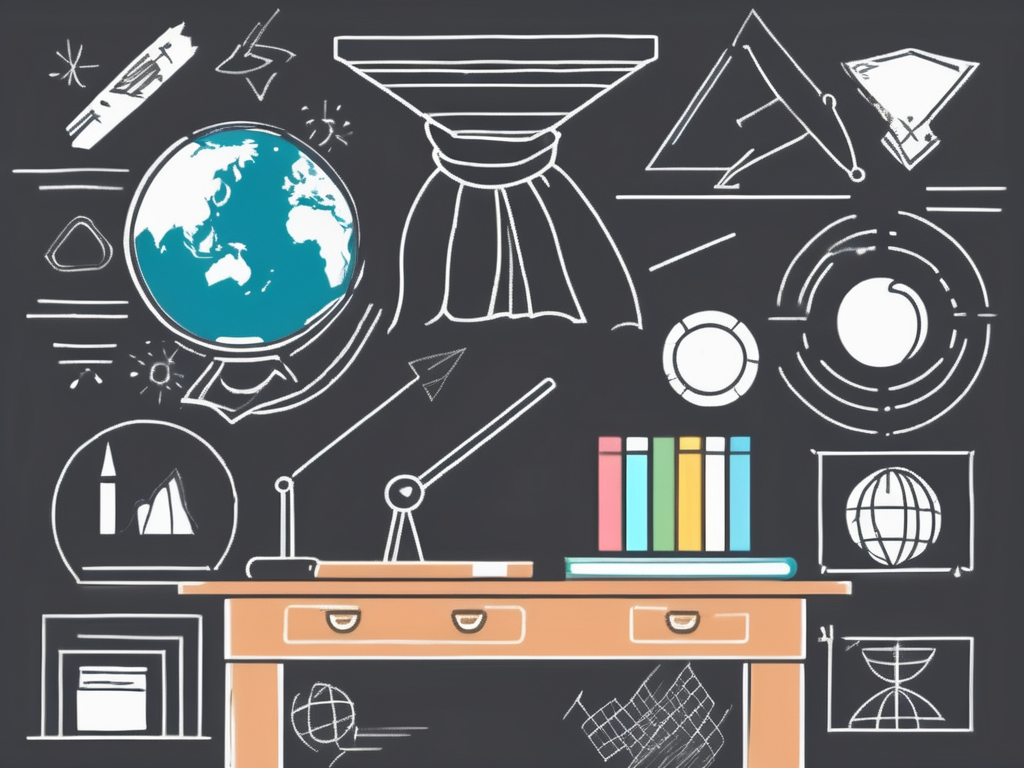 A classroom setting in malaysia with a chalkboard displaying five different symbols