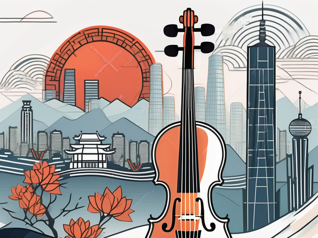 Various musical instruments such as a violin