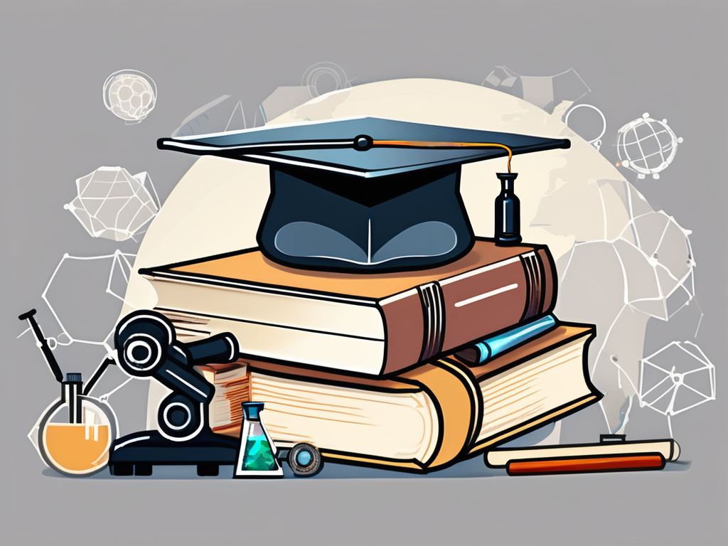 A stack of books with a graduation cap on top