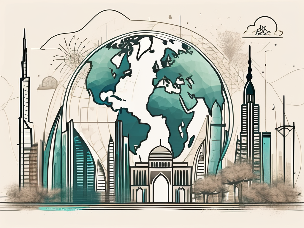 The dubai skyline with iconic landmarks