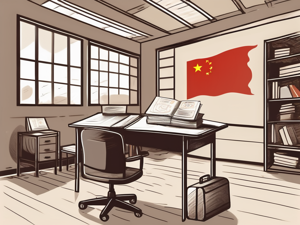 A classroom with an empty teacher's desk