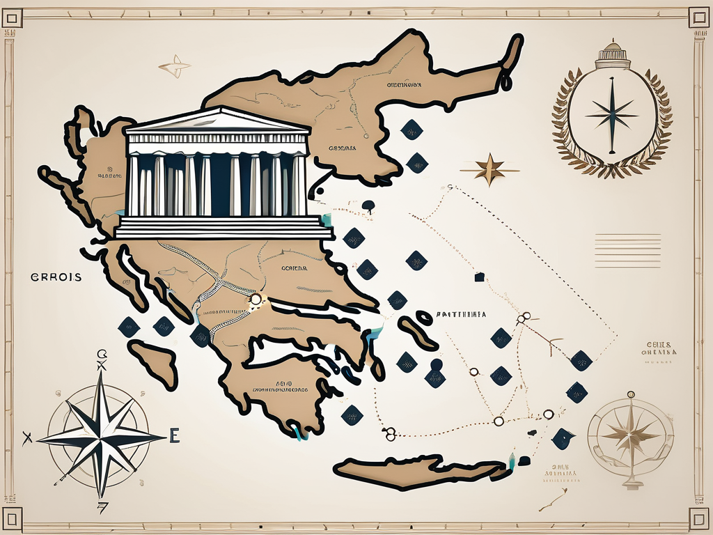 A map of greece with seven distinct stars indicating international schools