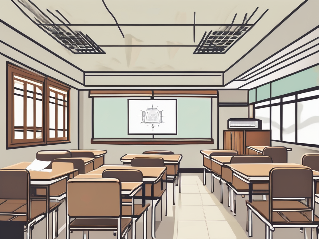 A traditional thai classroom setting with an integrated quality teaching strategy (iqts) symbol