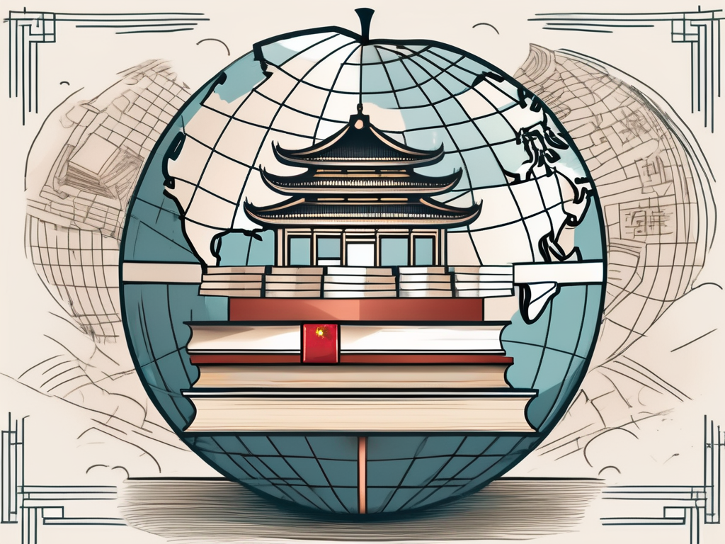 A globe with iconic chinese symbols like the great wall or a pagoda