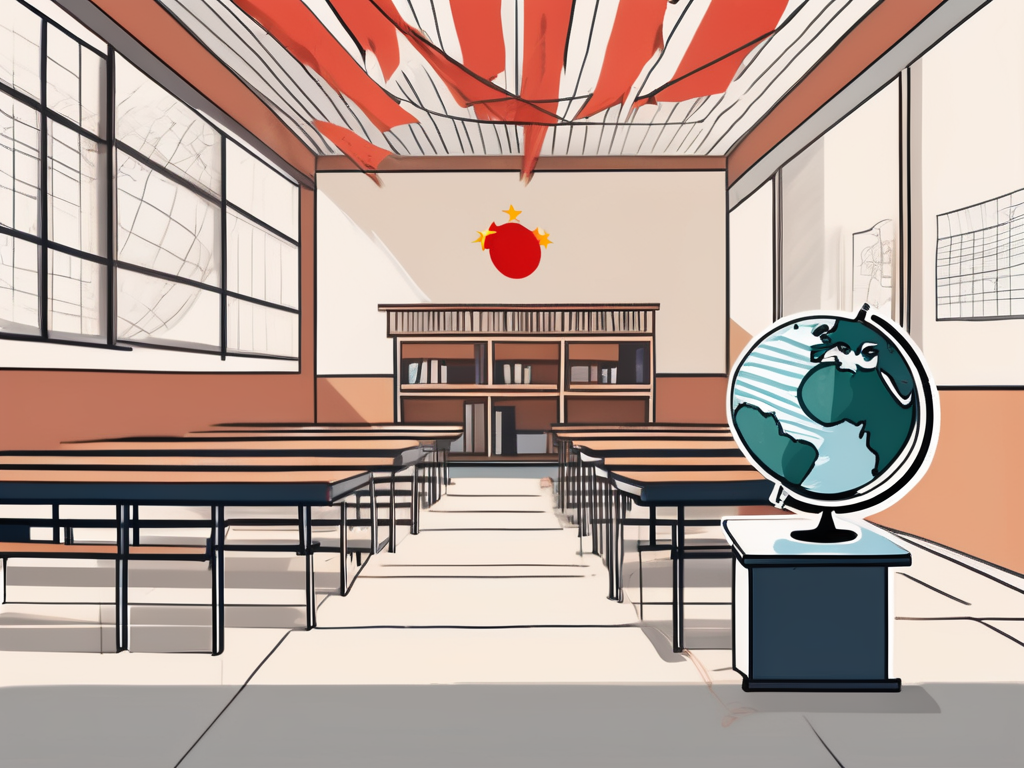 A classroom setting with a globe
