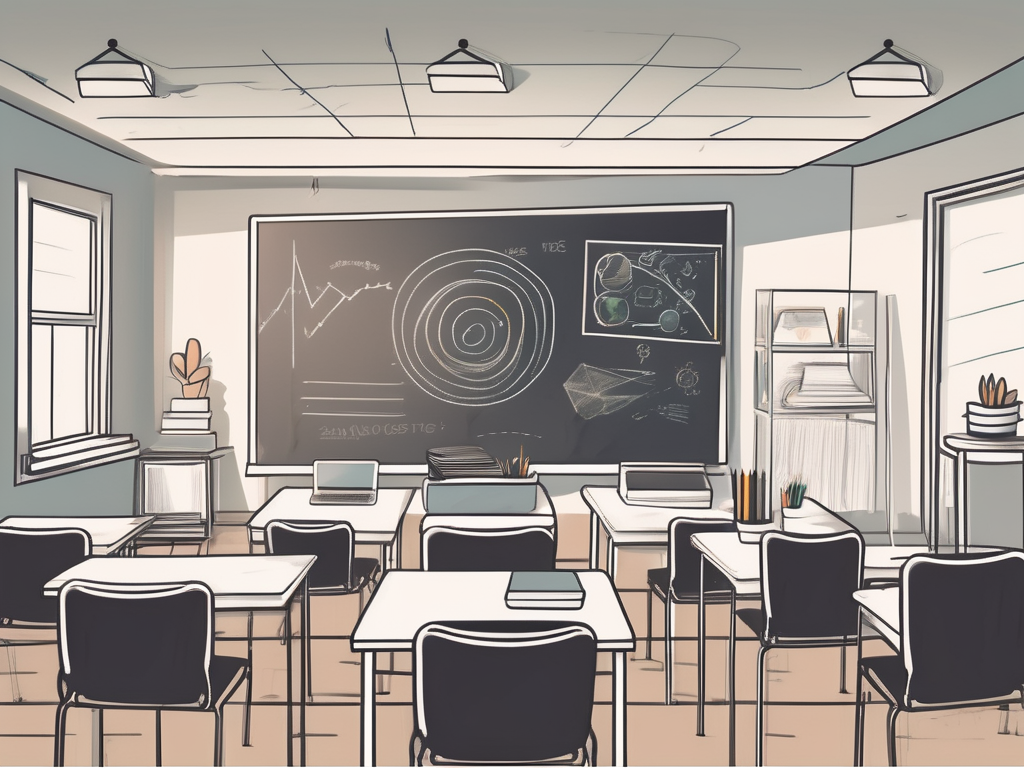 A classroom setting with various teaching tools such as a chalkboard