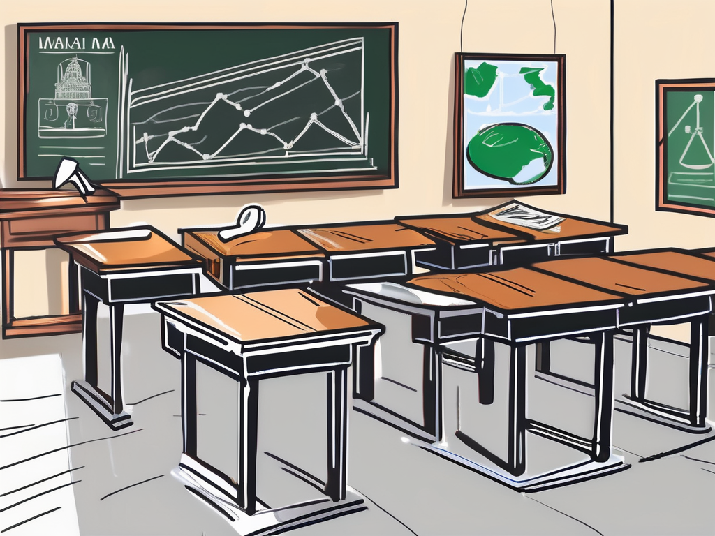 A classroom setting in thailand with a chalkboard