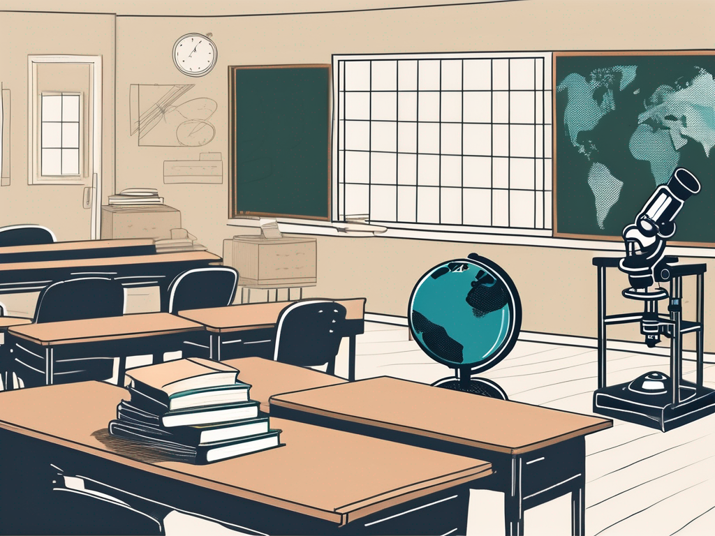 A classroom setting with various teaching tools like a globe