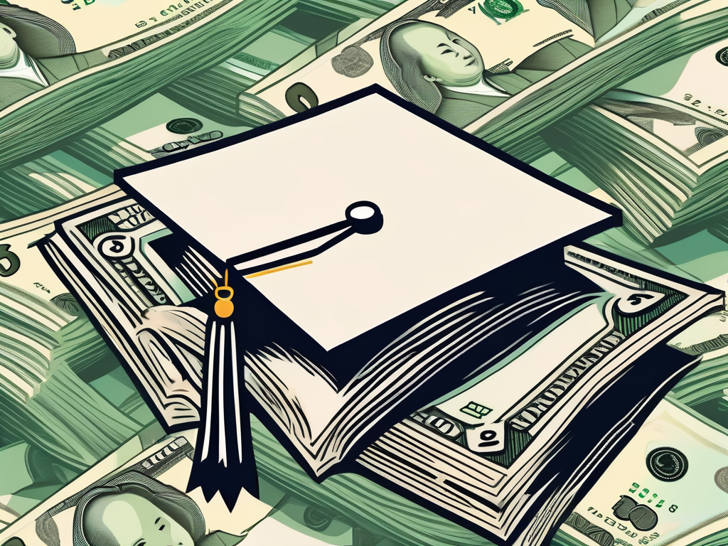 A graduation cap on top of a stack of hong kong dollar bills