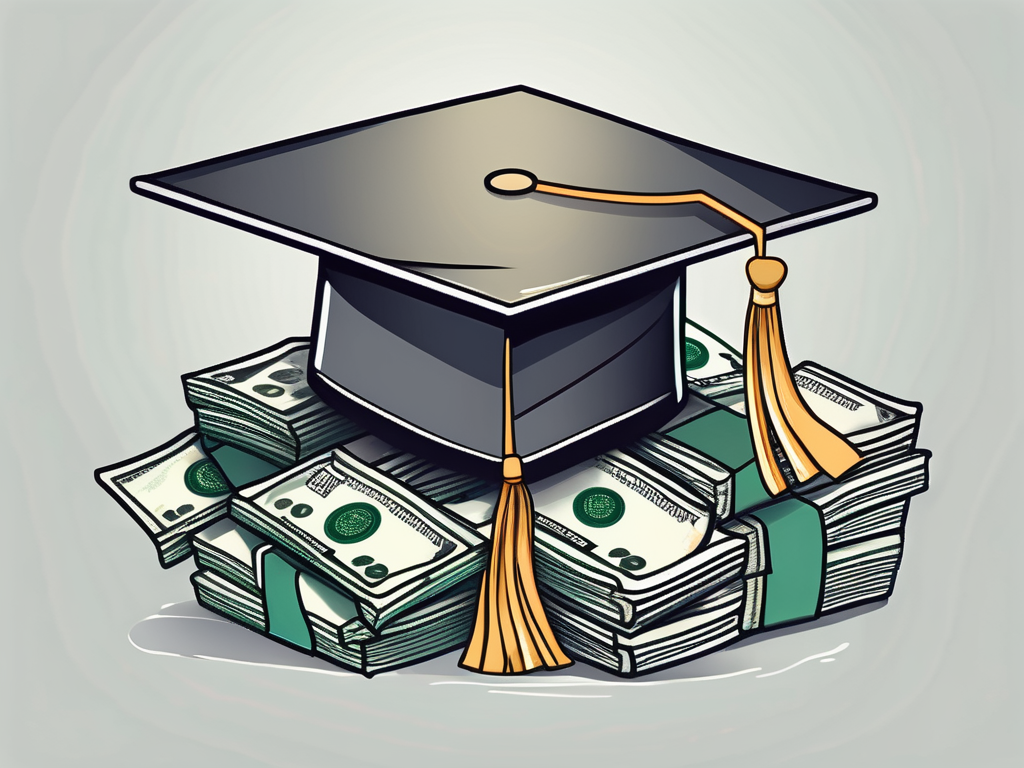 A graduation cap placed on top of a pile of thai baht