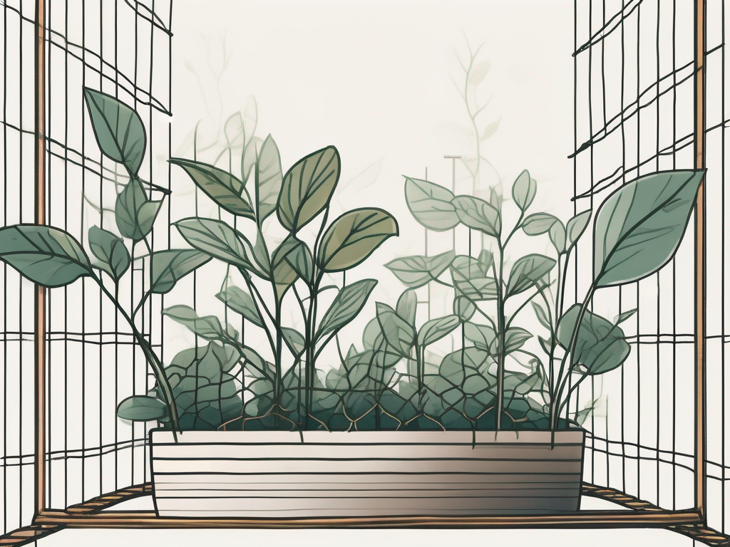 A growing plant being supported by a trellis