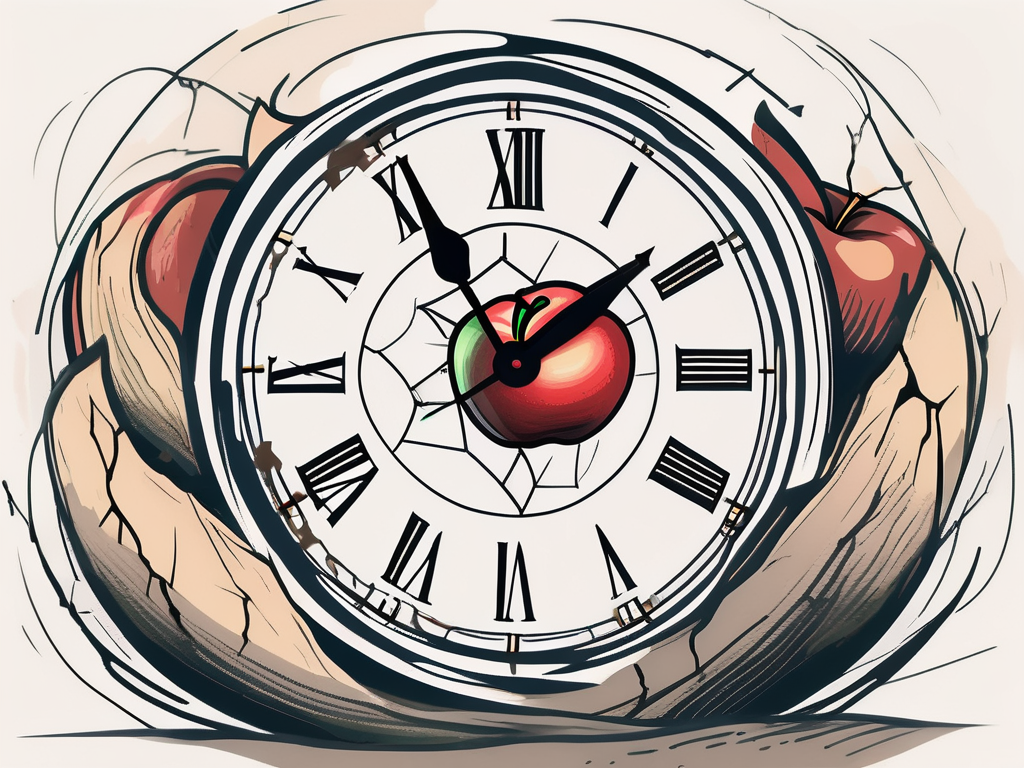 A clock embedded in an apple