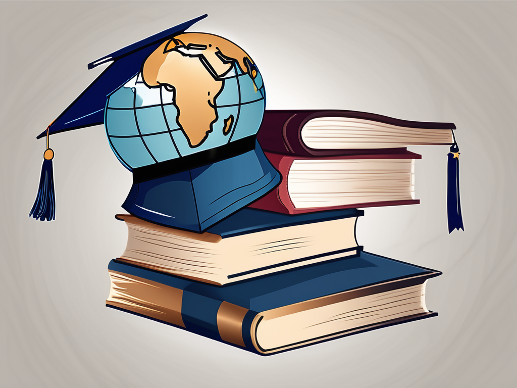 A stack of books with a graduation cap on top