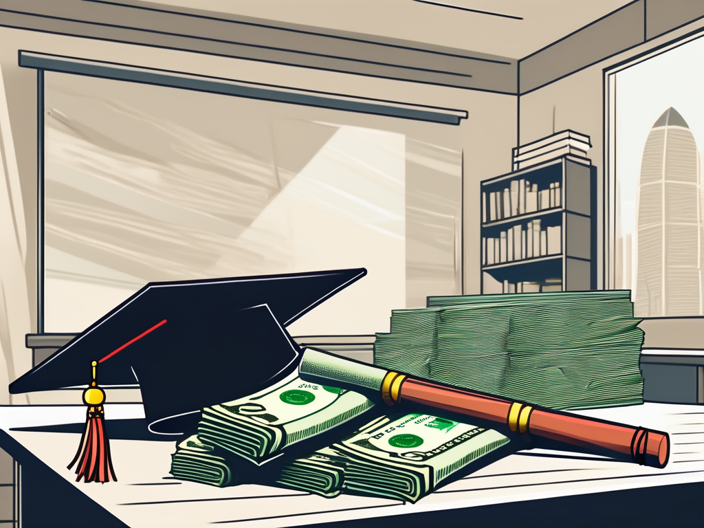 A classroom setting in hong kong with a graduation cap and diploma on the teacher's desk