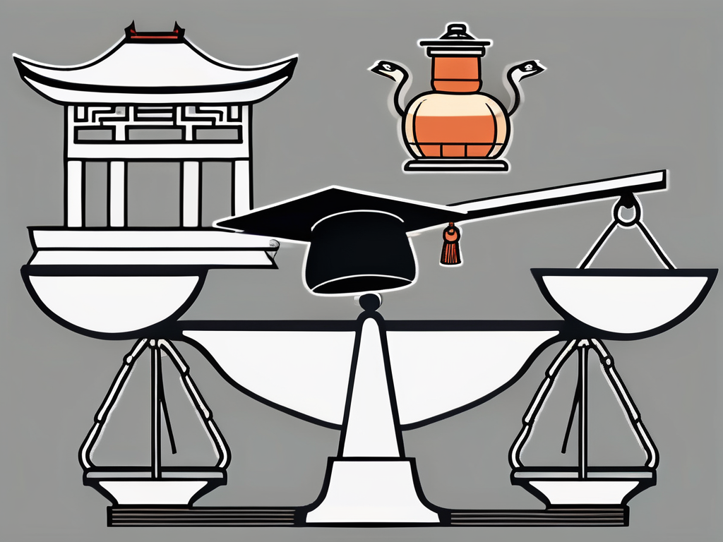 A balance scale with a graduation cap representing a master's degree in education on one side