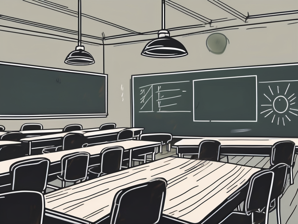 A classroom with empty desks