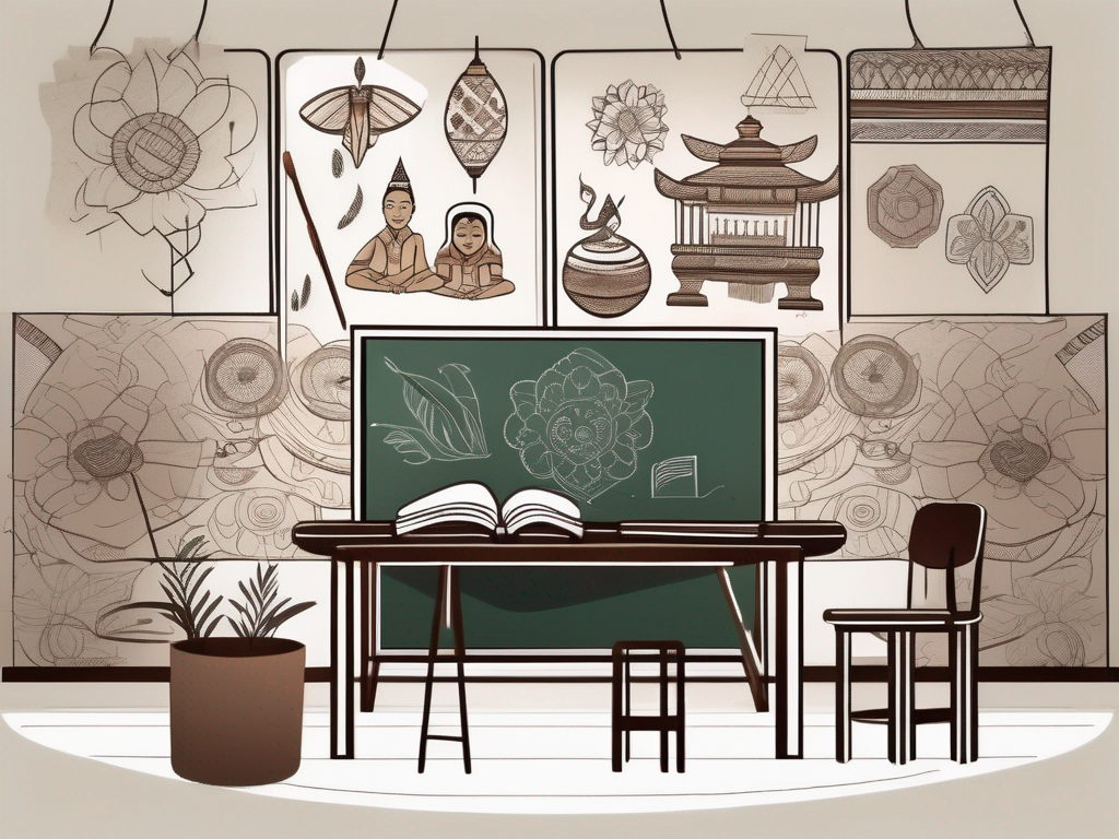 A classroom setting with indonesian cultural elements