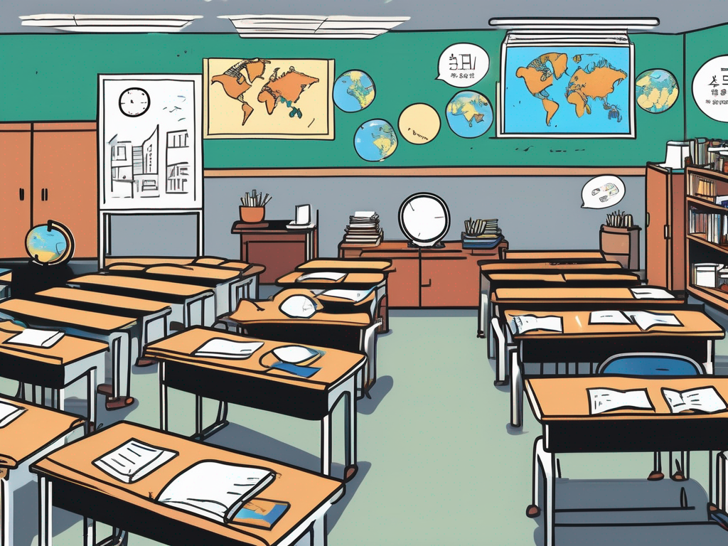 A classroom with empty desks implying teacher shortage