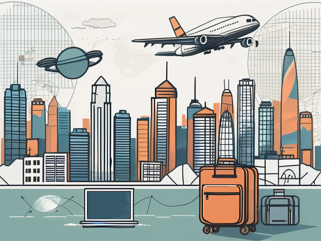 A school building with a hong kong skyline in the background