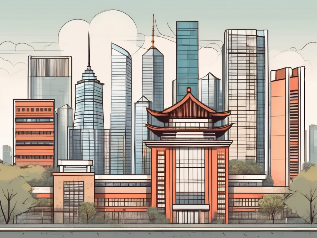 A diverse collection of school buildings representing different architectural styles from around the world