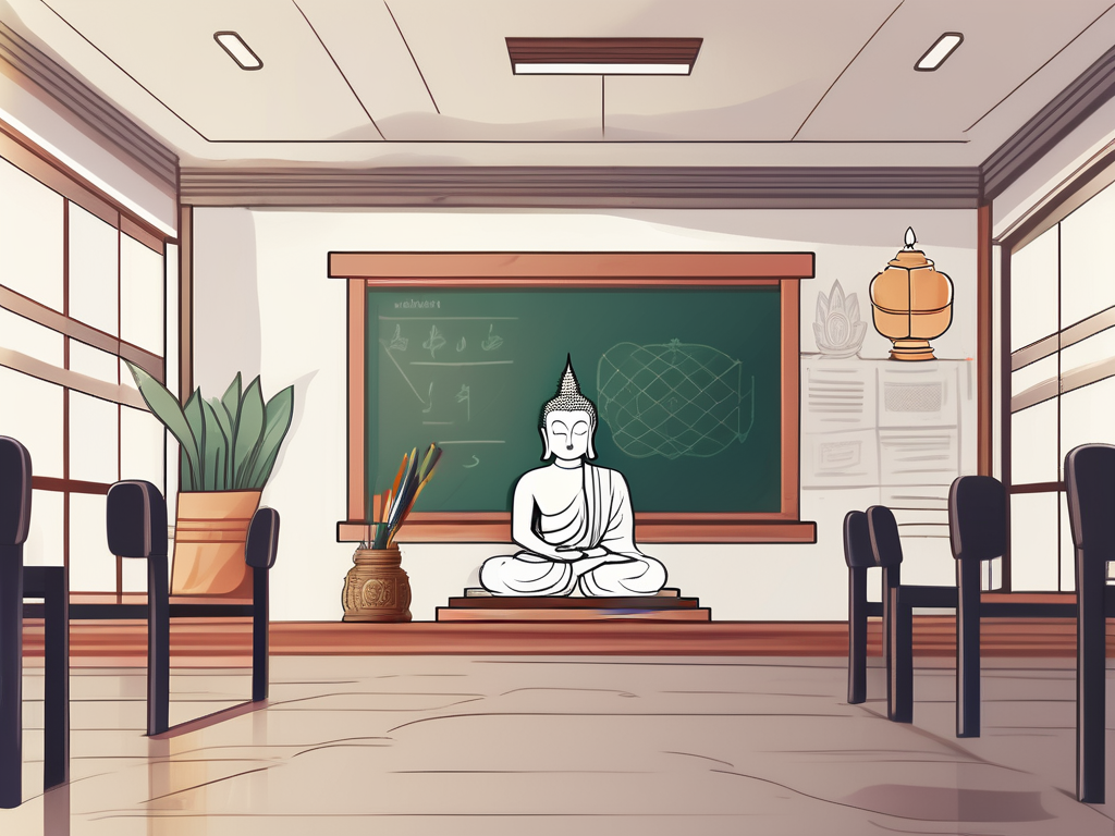 A classroom setting with thai cultural elements