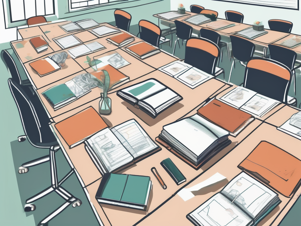 A classroom setting in hong kong with various educational tools and policy documents scattered around