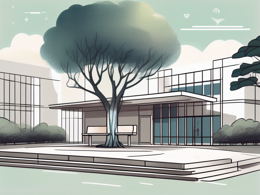 A serene singapore school environment with elements like a tree