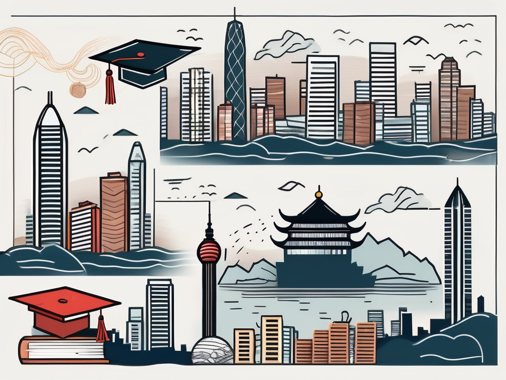 A hong kong cityscape with iconic landmarks