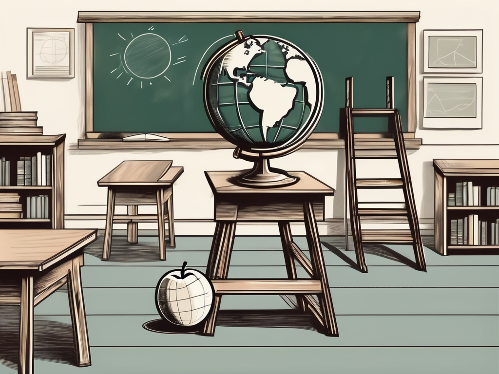A classroom setting with various teaching tools like a chalkboard