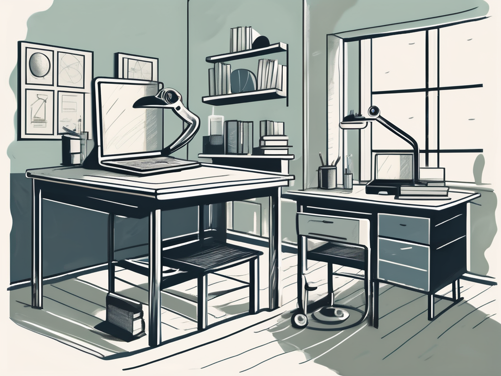 A classroom setting with various educational tools like books