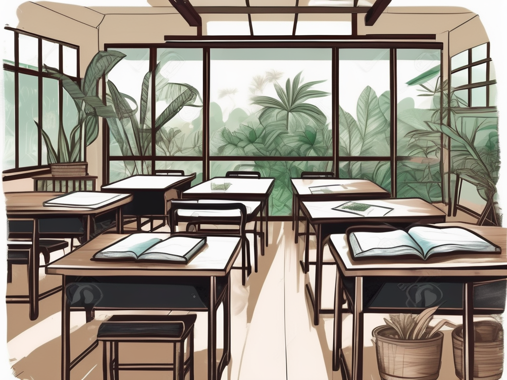 A typical thai classroom with a chalkboard