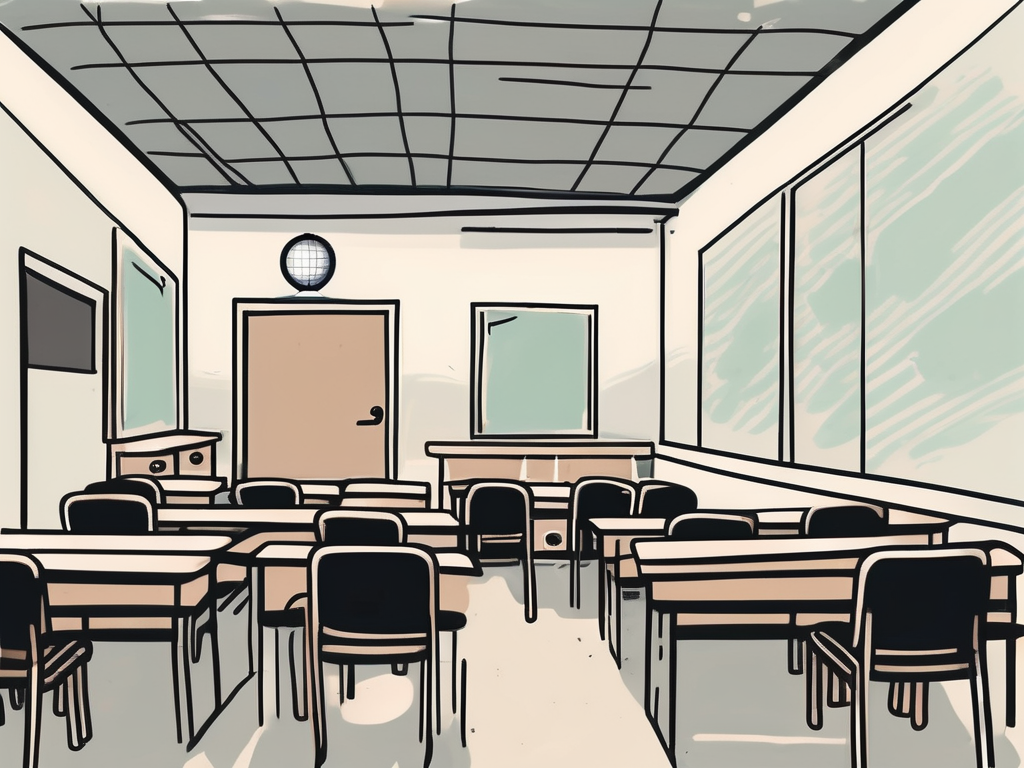 A malaysian classroom with empty chairs and desks