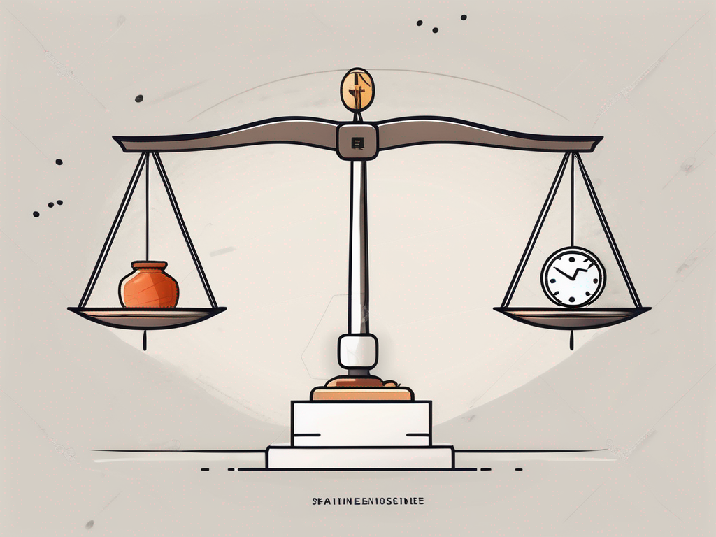 A balance scale with one side holding an iqts certificate and the other side holding symbolic icons representing pros (like a money bag