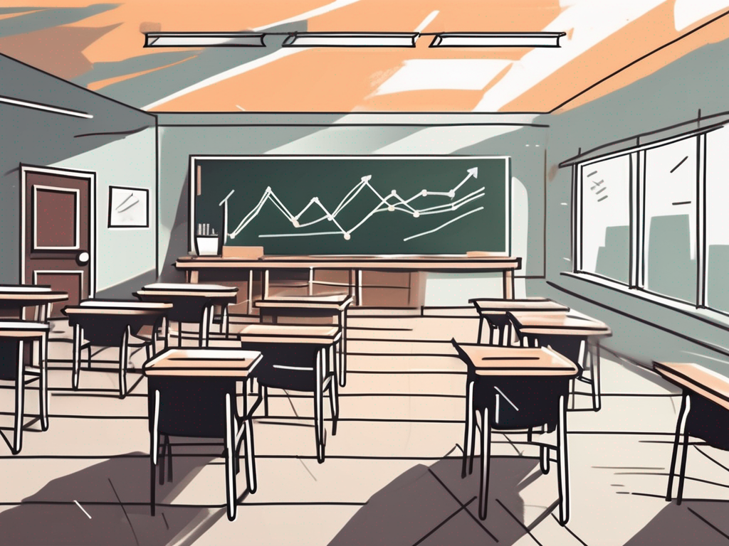 A classroom with empty desks and chairs