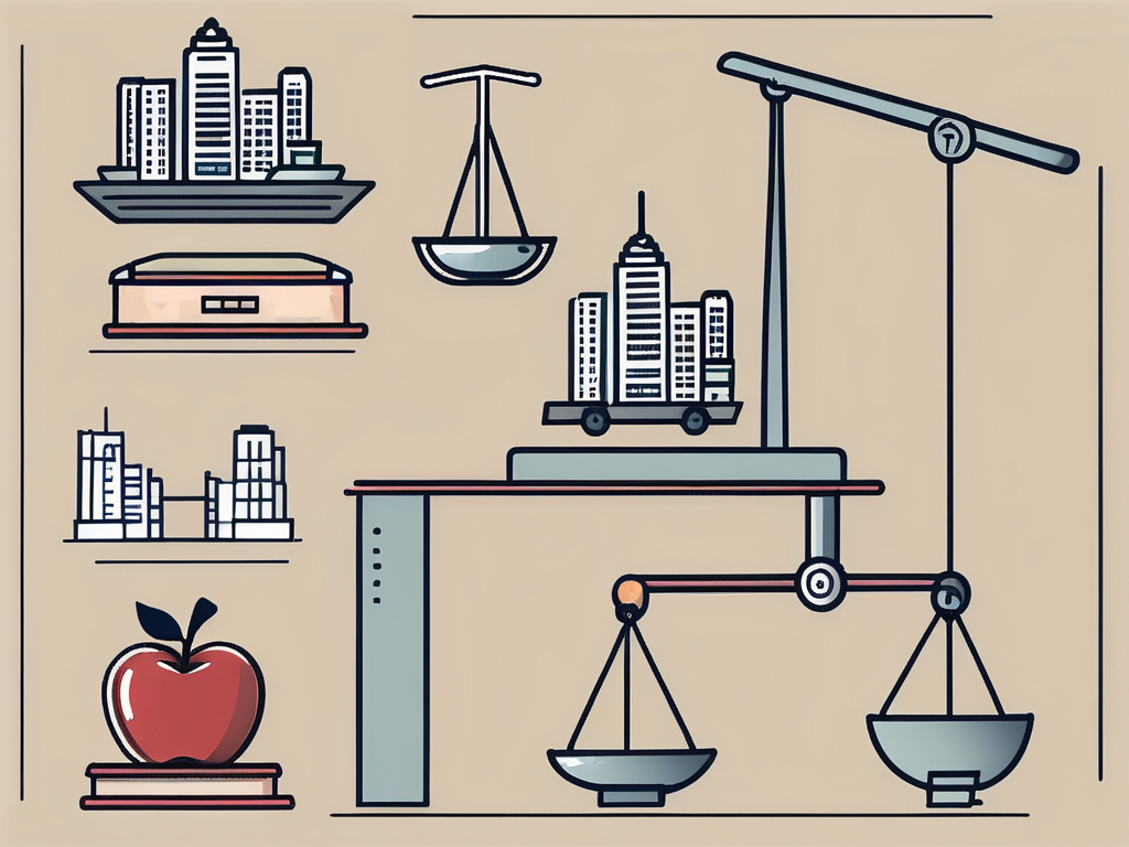 A balance scale with one side holding symbols of hong kong