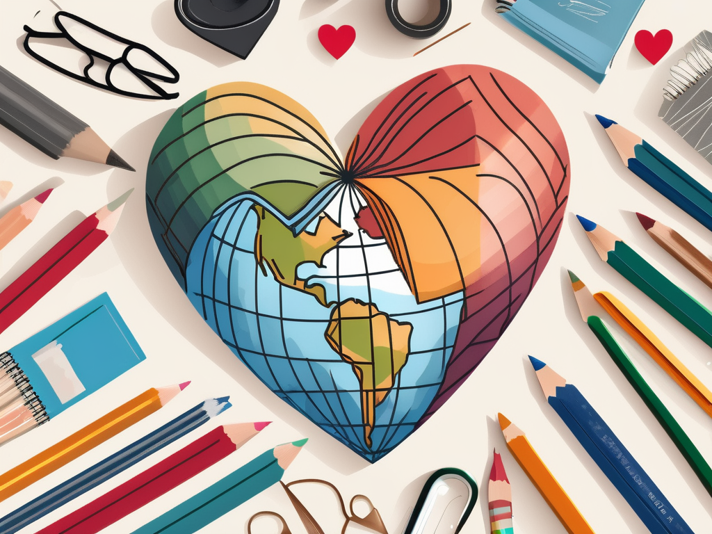 A diverse set of school supplies such as books